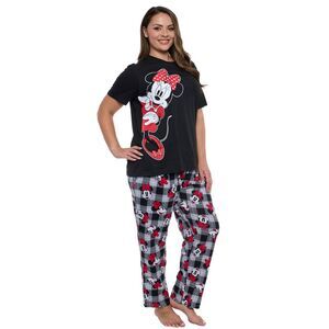 New Women's Plus Minnie Mouse T-Shirt & Pants Pajama Set Sleepwear 2-Pieces